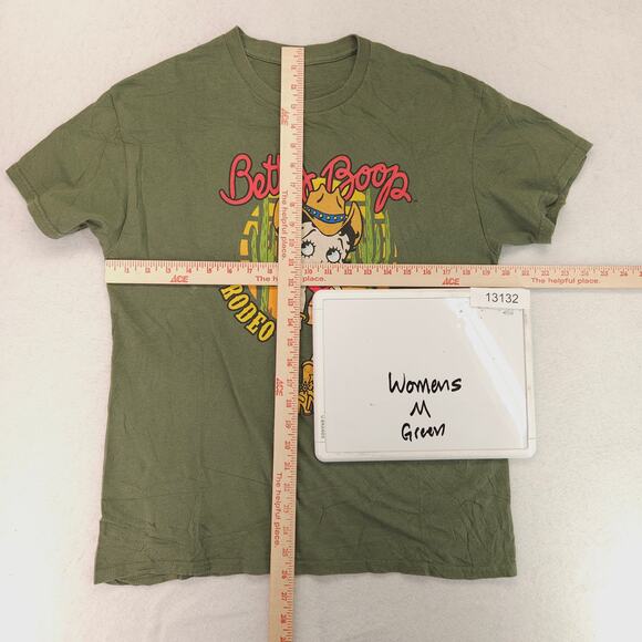 Betty Boop Rodeo Girl Casual Short Sleeve Shirt Womens Size Medium M Green - Picture 5 of 9